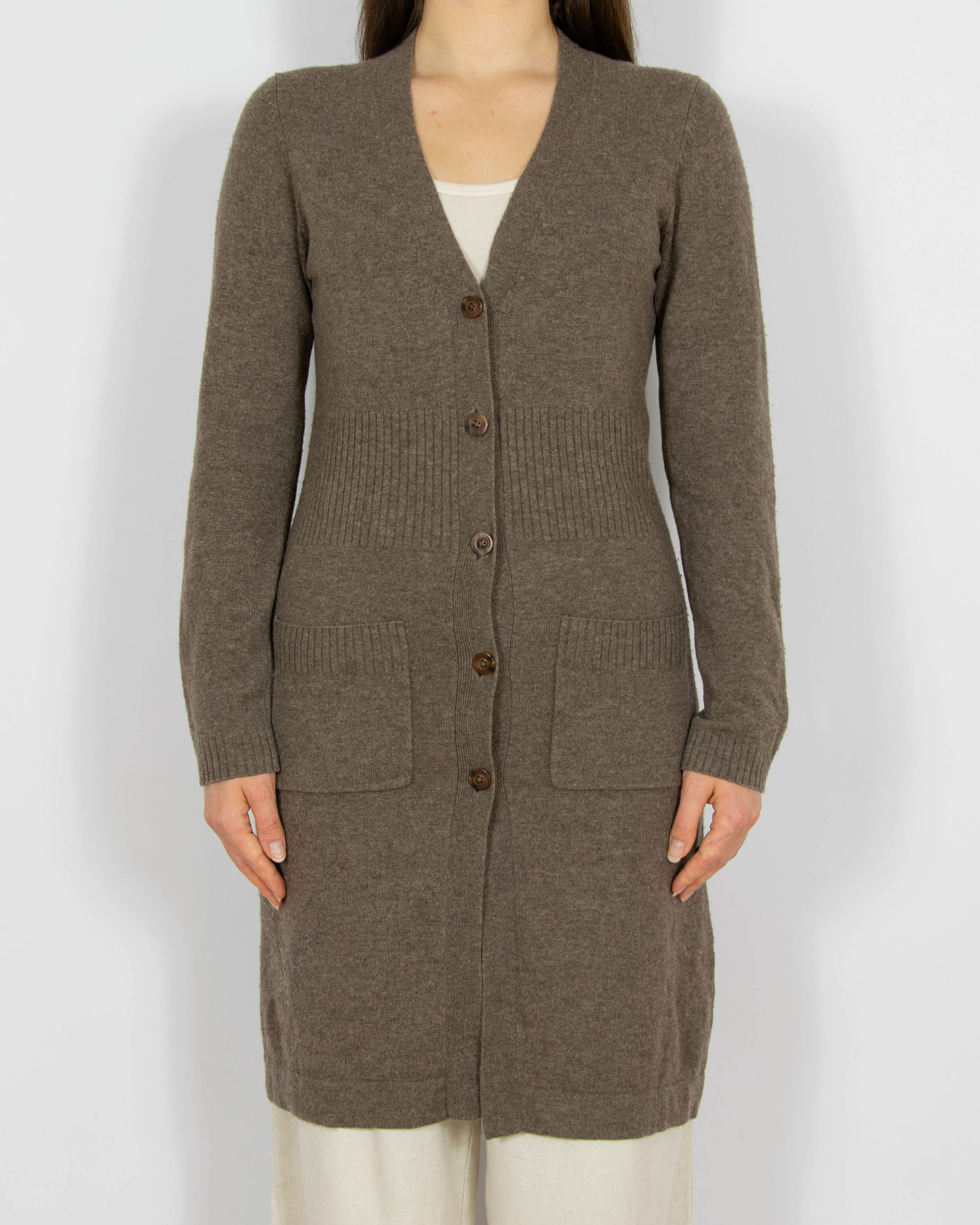 Brązowy wełniano (merino) kaszmirowy kardigan Gabrini - S