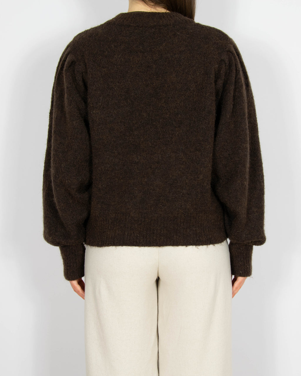 Czekoladowy wełniany (wełna + moher) sweter ICHI - L