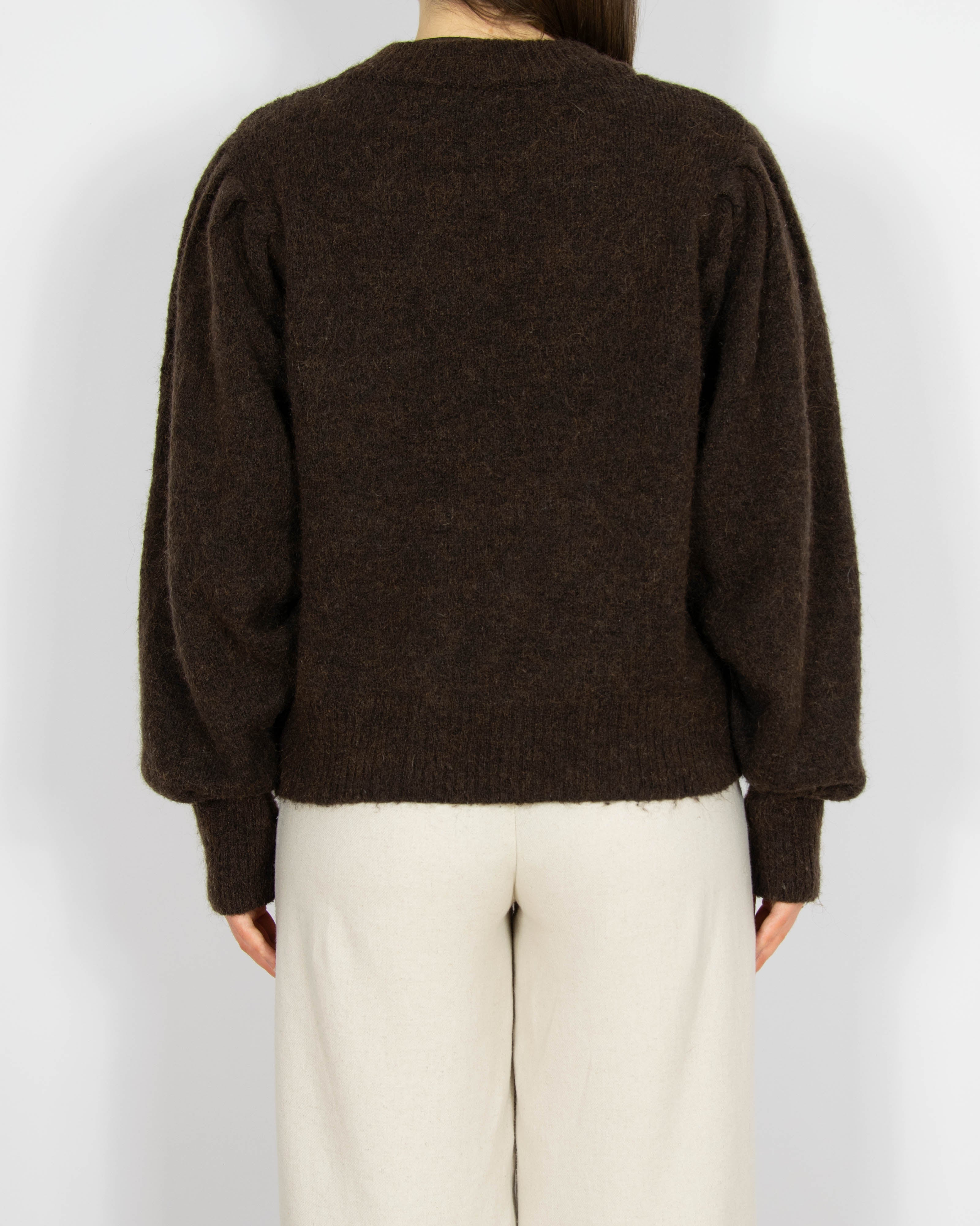 Czekoladowy wełniany (wełna + moher) sweter ICHI - L
