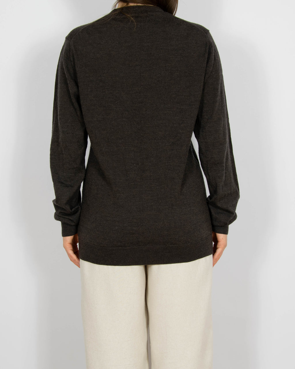 Ciemnobrązowy wełniany (merino) sweter Matinique - M