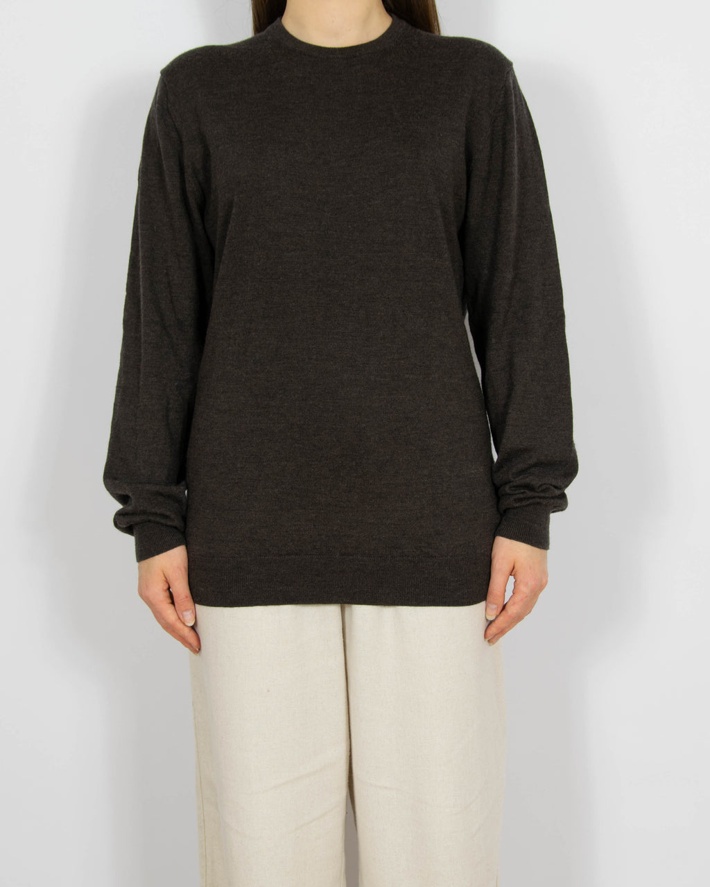 Ciemnobrązowy wełniany (merino) sweter Matinique - M
