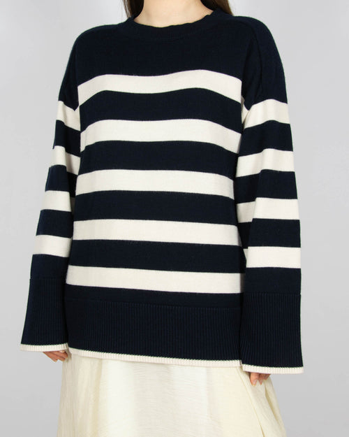 Ciemnogranatowy (wełna + bawełna) sweter w paski marki COS.&nbsp;
