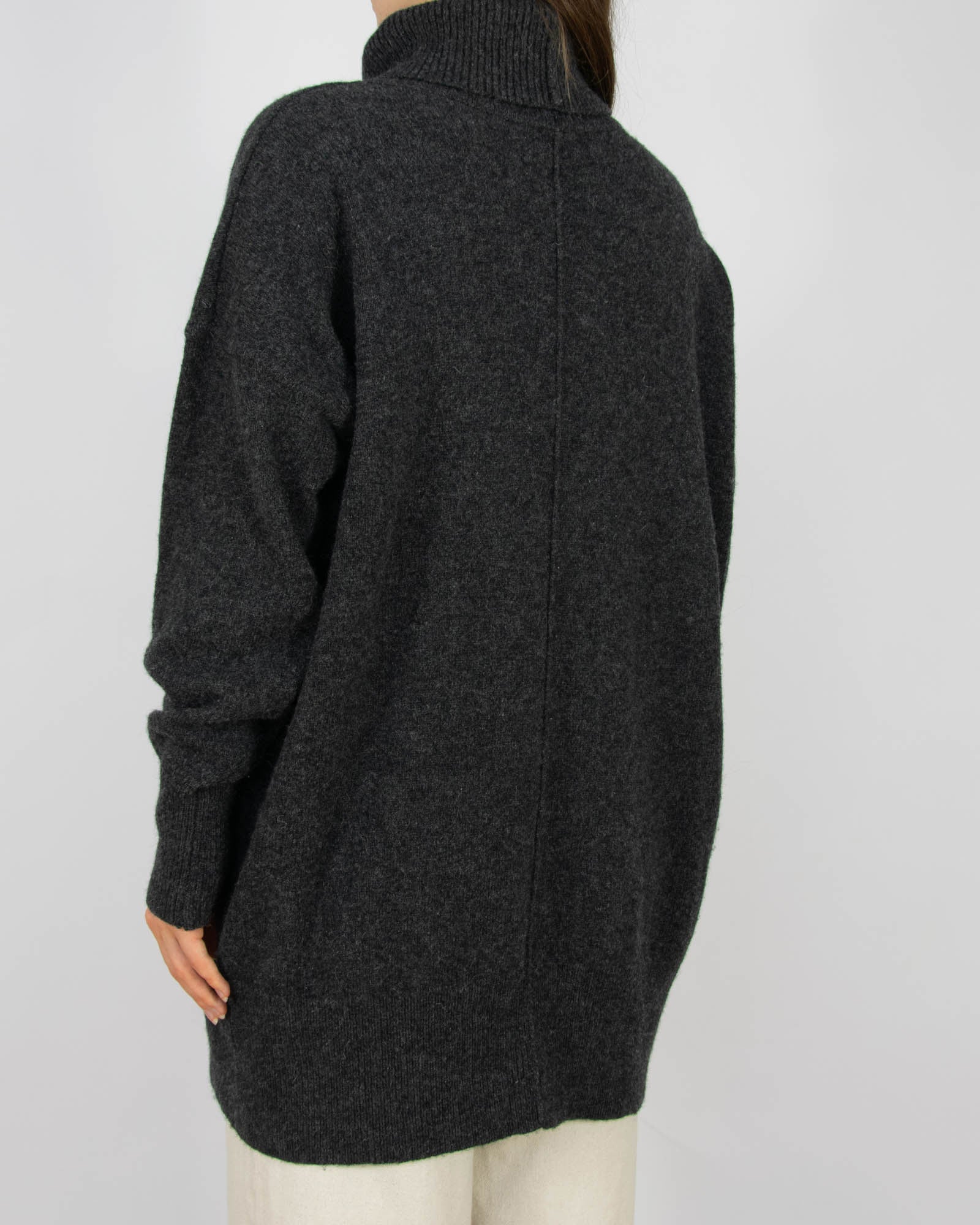 Szary wełniany (wełna jagnięca) sweter oversize z golfem Cubus - S/M