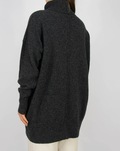 Szary wełniany (wełna jagnięca) sweter oversize z golfem Cubus - S/M