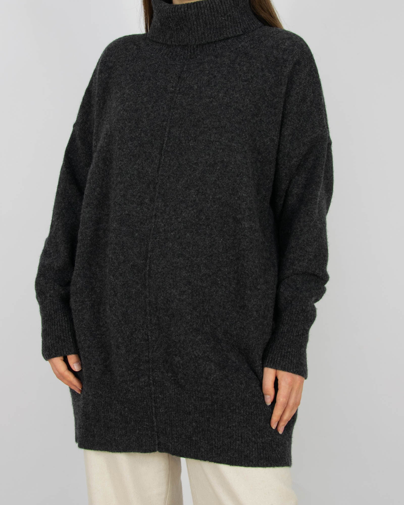 Szary wełniany (wełna jagnięca) sweter oversize z golfem Cubus