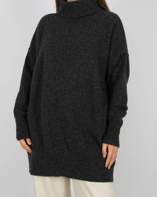 Szary wełniany (wełna jagnięca) sweter oversize z golfem Cubus