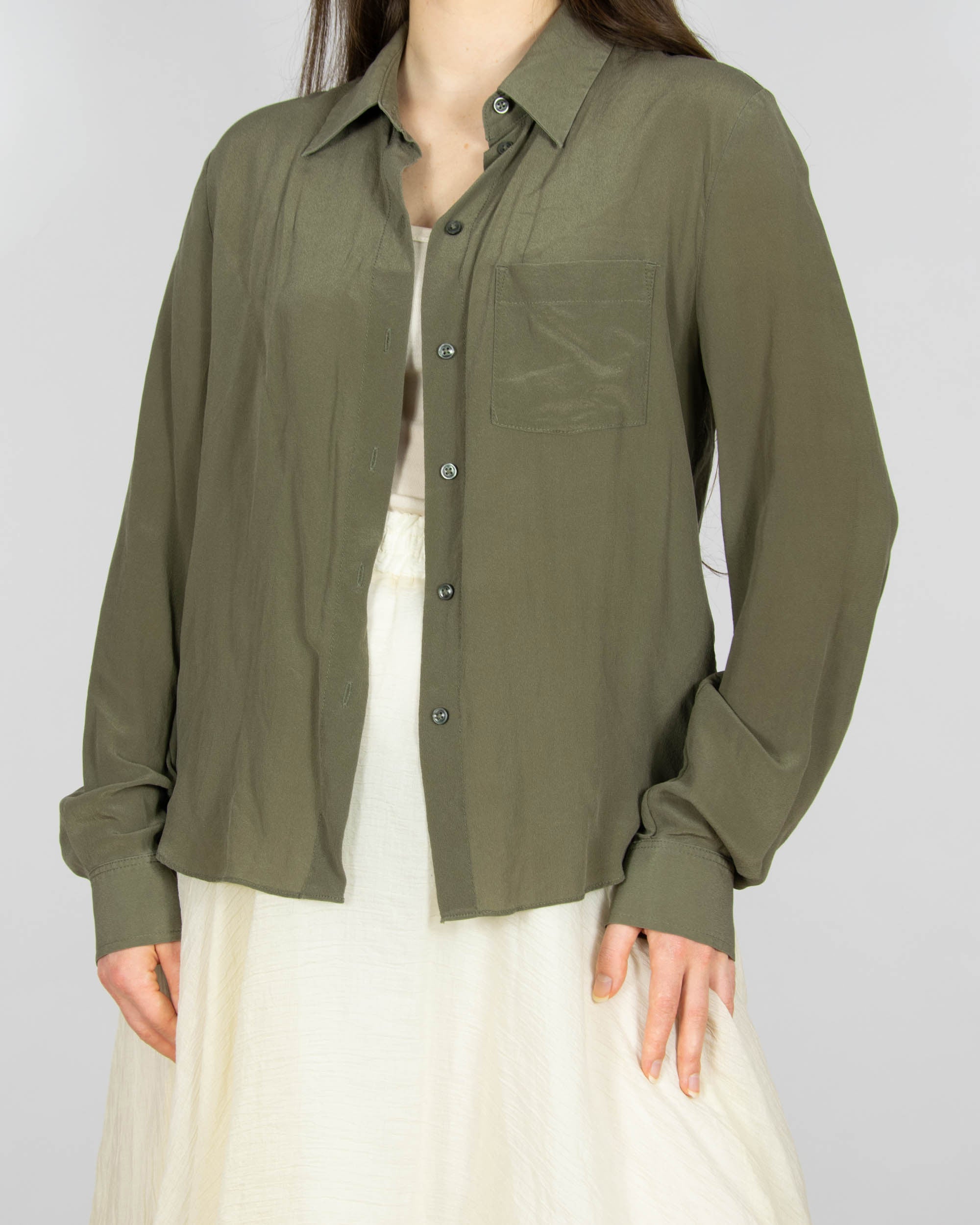 Ciemnozielona khaki jedwabna koszula marki premium Tiger of Sweden