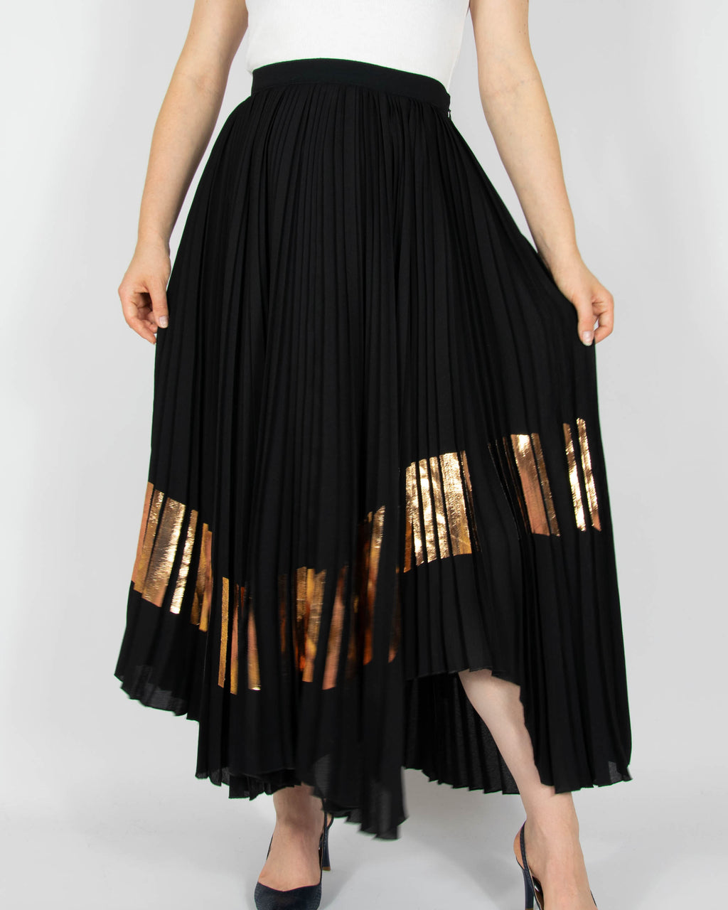 Czarna plisowana (acetat) spódnica luksusowej marki Proenza Schouler