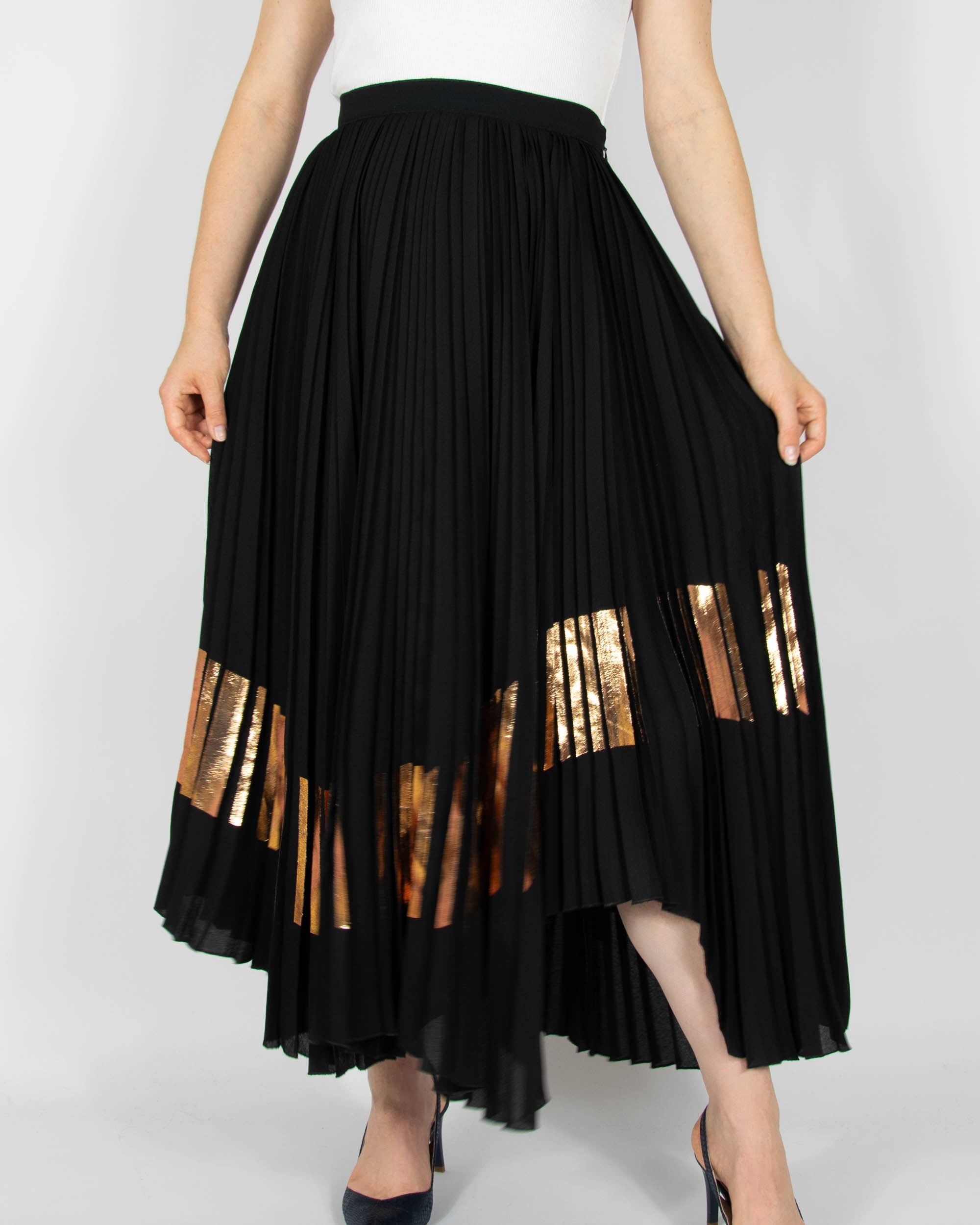 Czarna plisowana (acetat) spódnica luksusowej marki Proenza Schouler