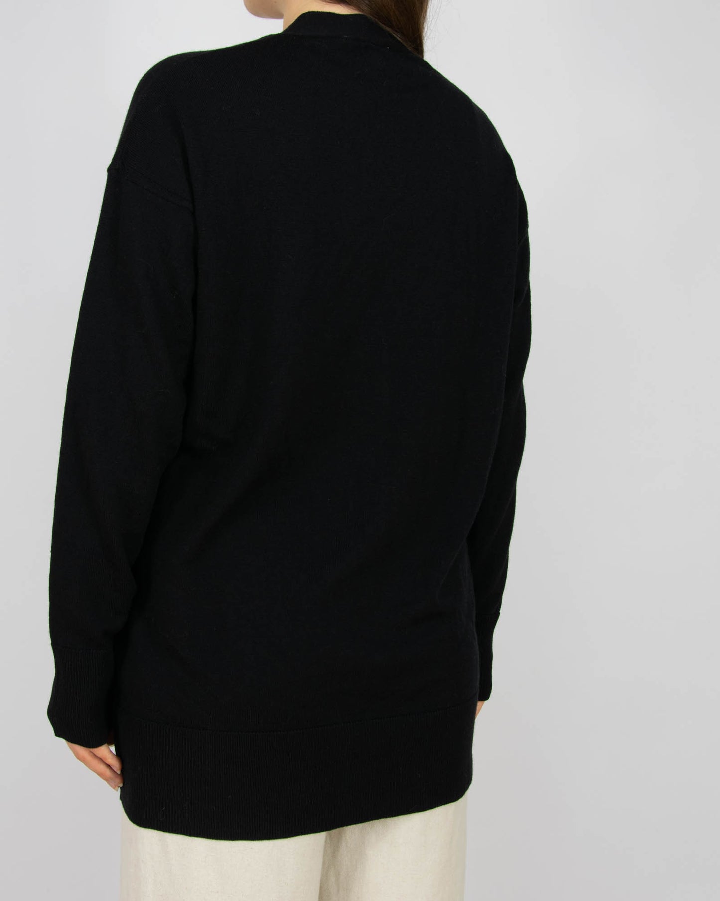 Czarny wełniany (merino extra fine) kardigan Cubus - S/M