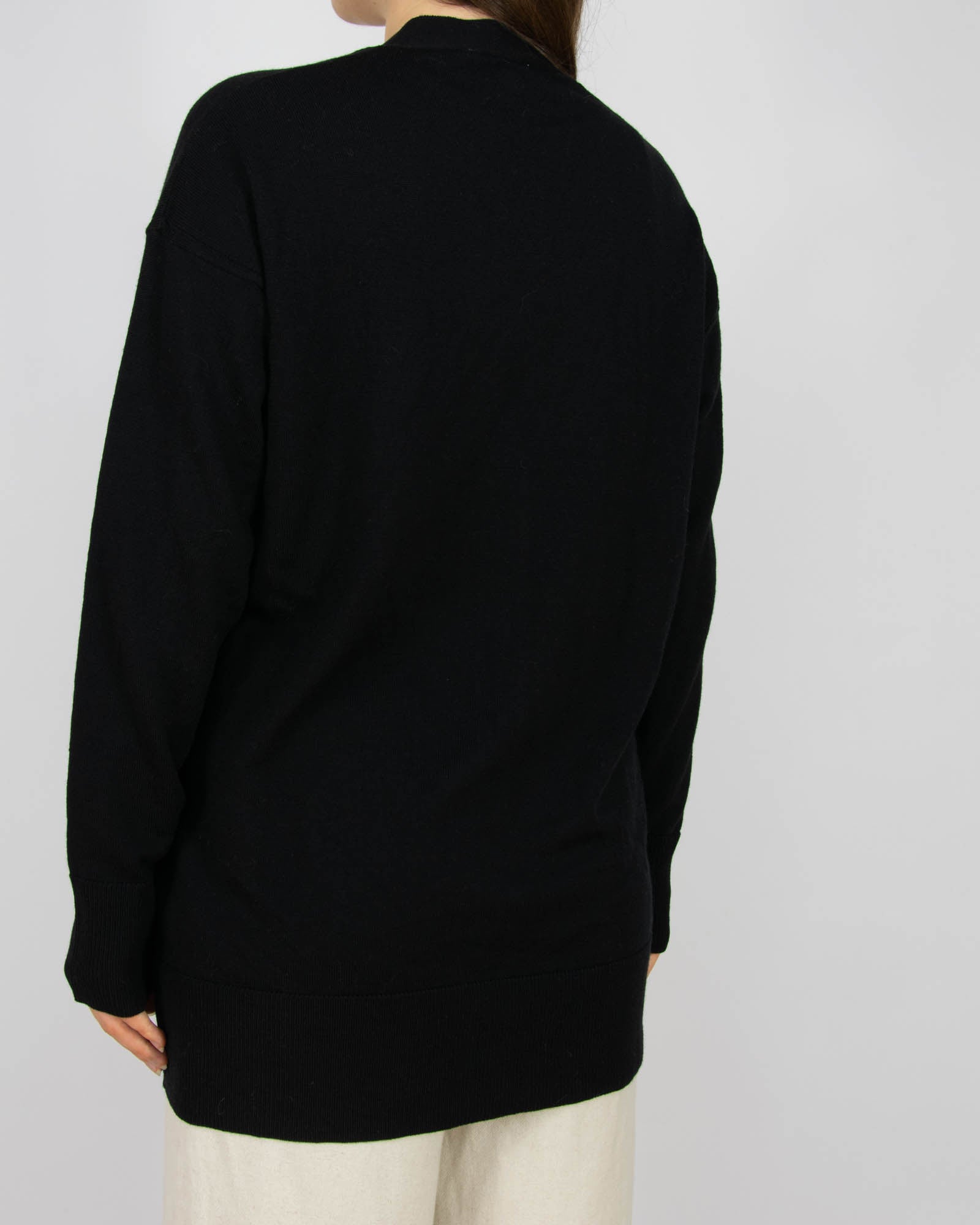 Czarny wełniany (merino extra fine) kardigan Cubus - S/M