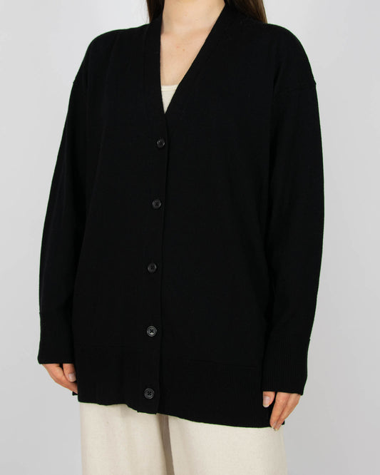 Czarny wełniany (merino extra fine) kardigan Cubus