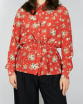 Czerwona jedwabna kwiecista koszula norweskiej marki FWSS (FALL WINTER SPRING SUMMER)