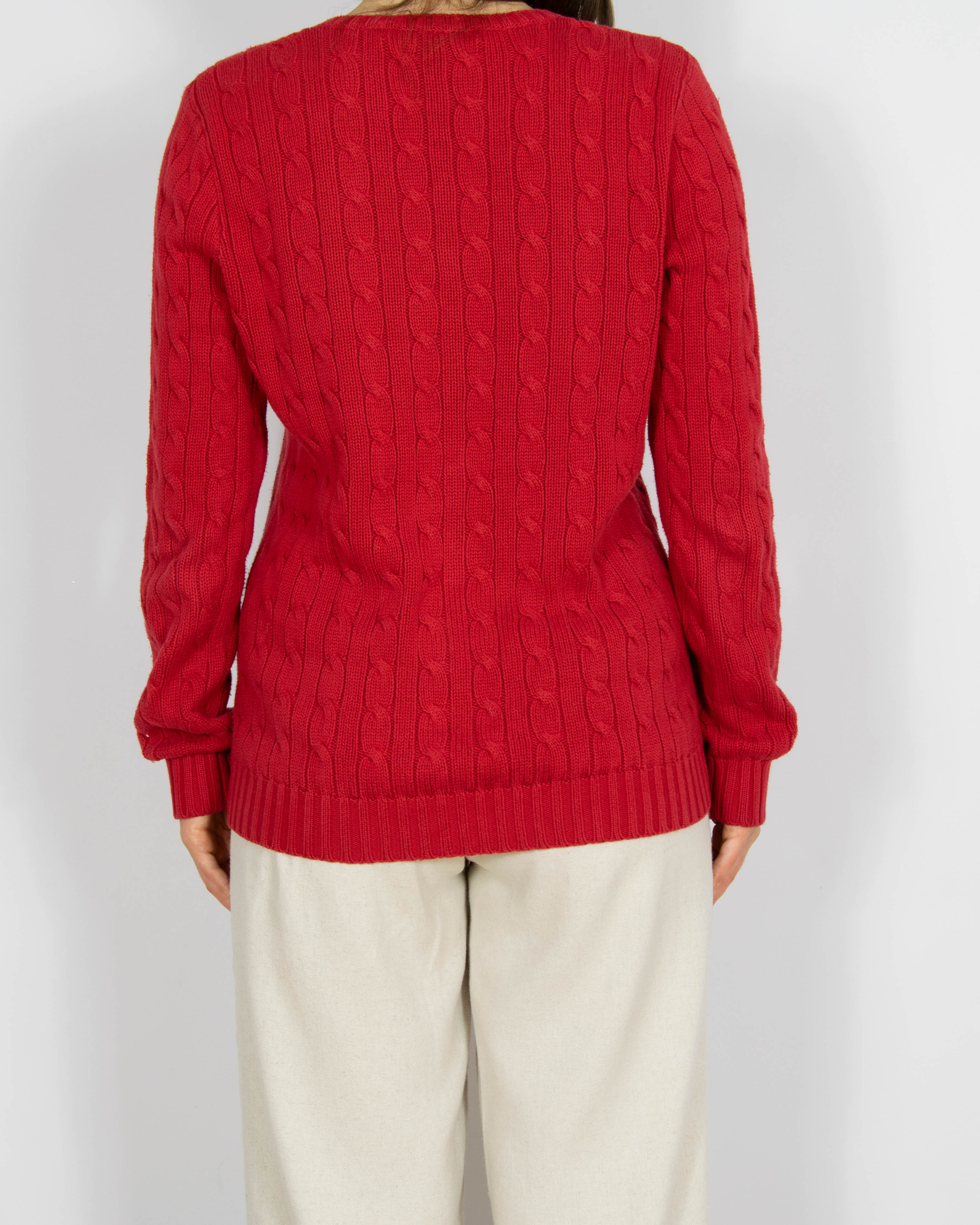 Czerwony bawełniany sweter cable knit Ralph Lauren - M