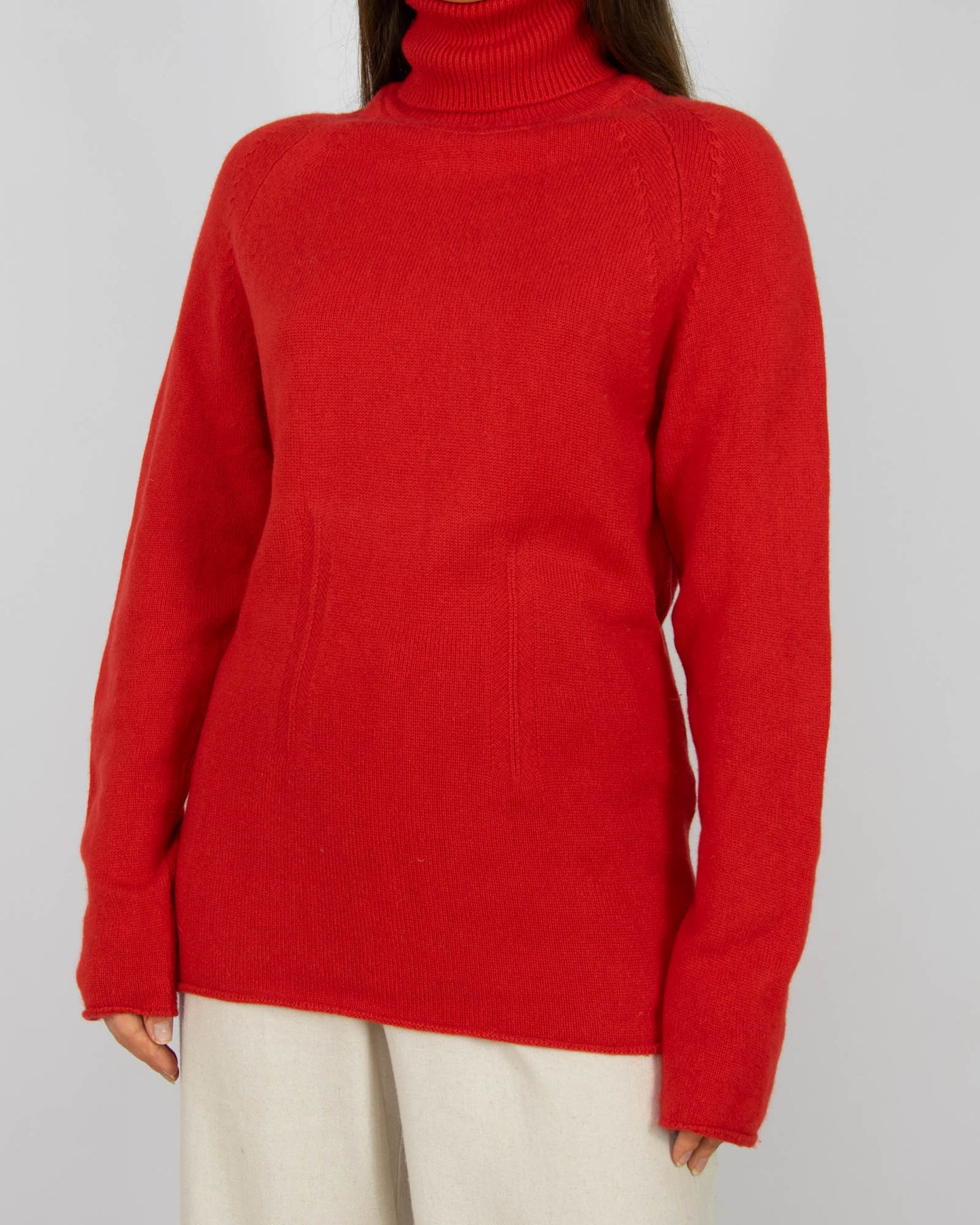 Czerwony kaszmirowy sweter z golfem Incentive! Cashmere - L