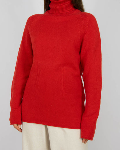 Czerwony kaszmirowy sweter z golfem Incentive! Cashmere - L