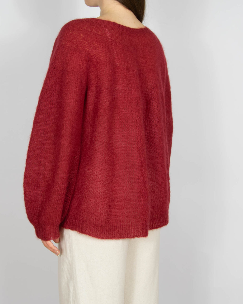 Bordowy moherowy sweter Handmade