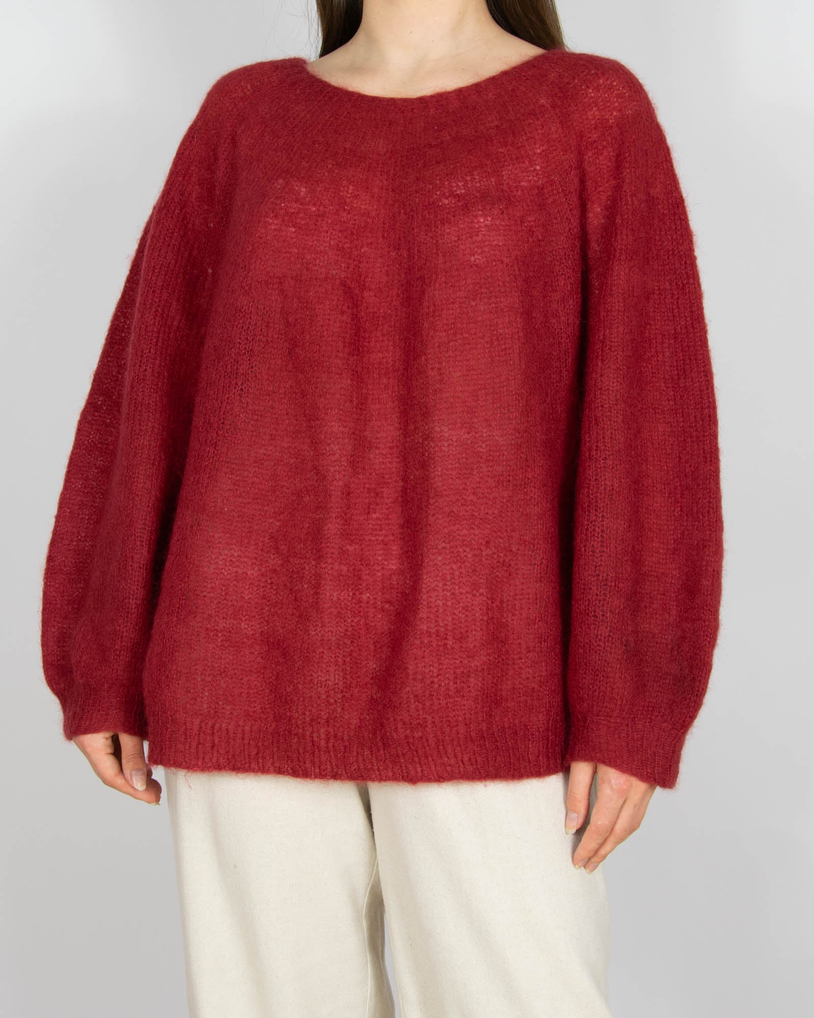 Bordowy moherowy sweter Handmade