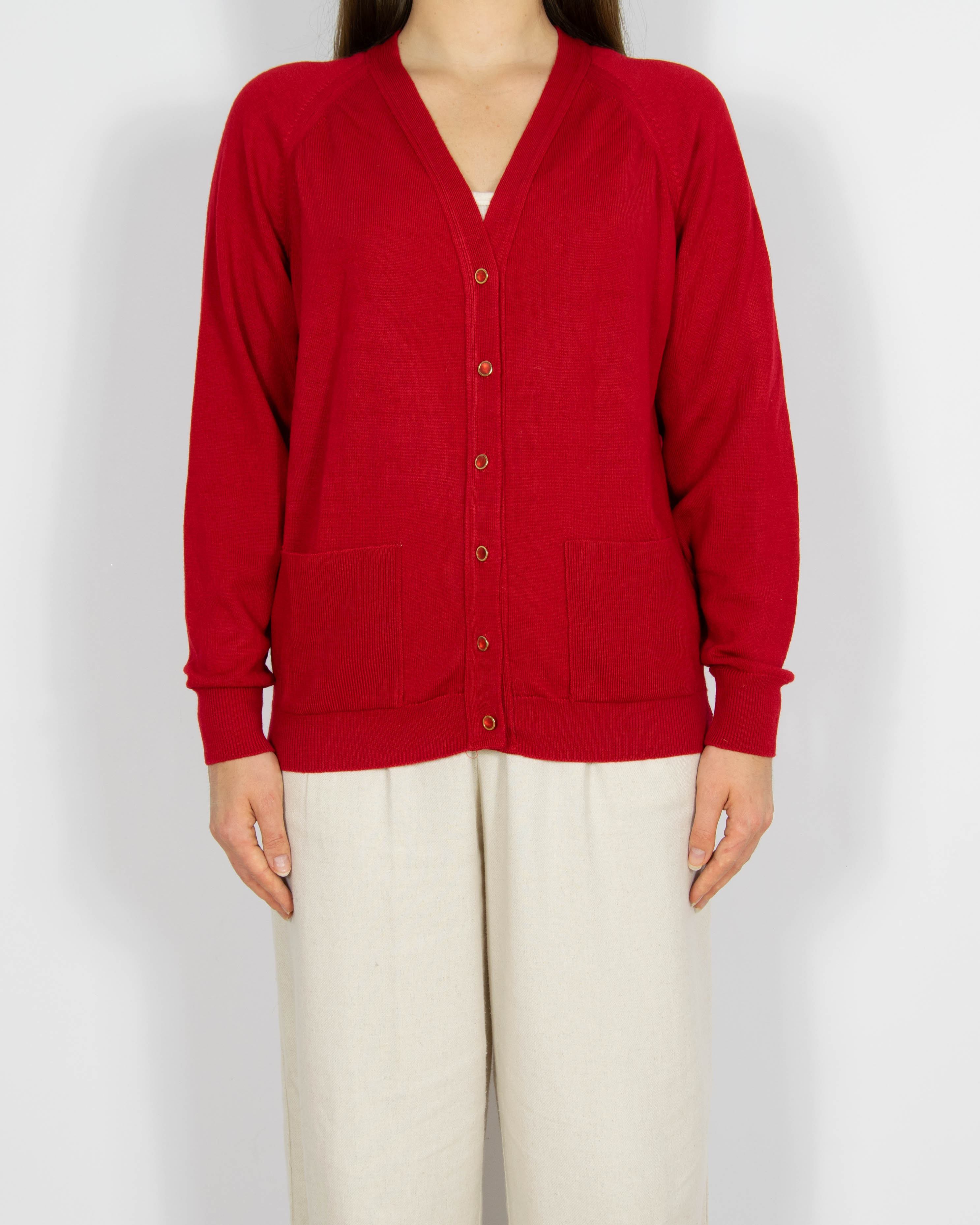 Czerwony wełniany (wełna jagnięca) kardigan