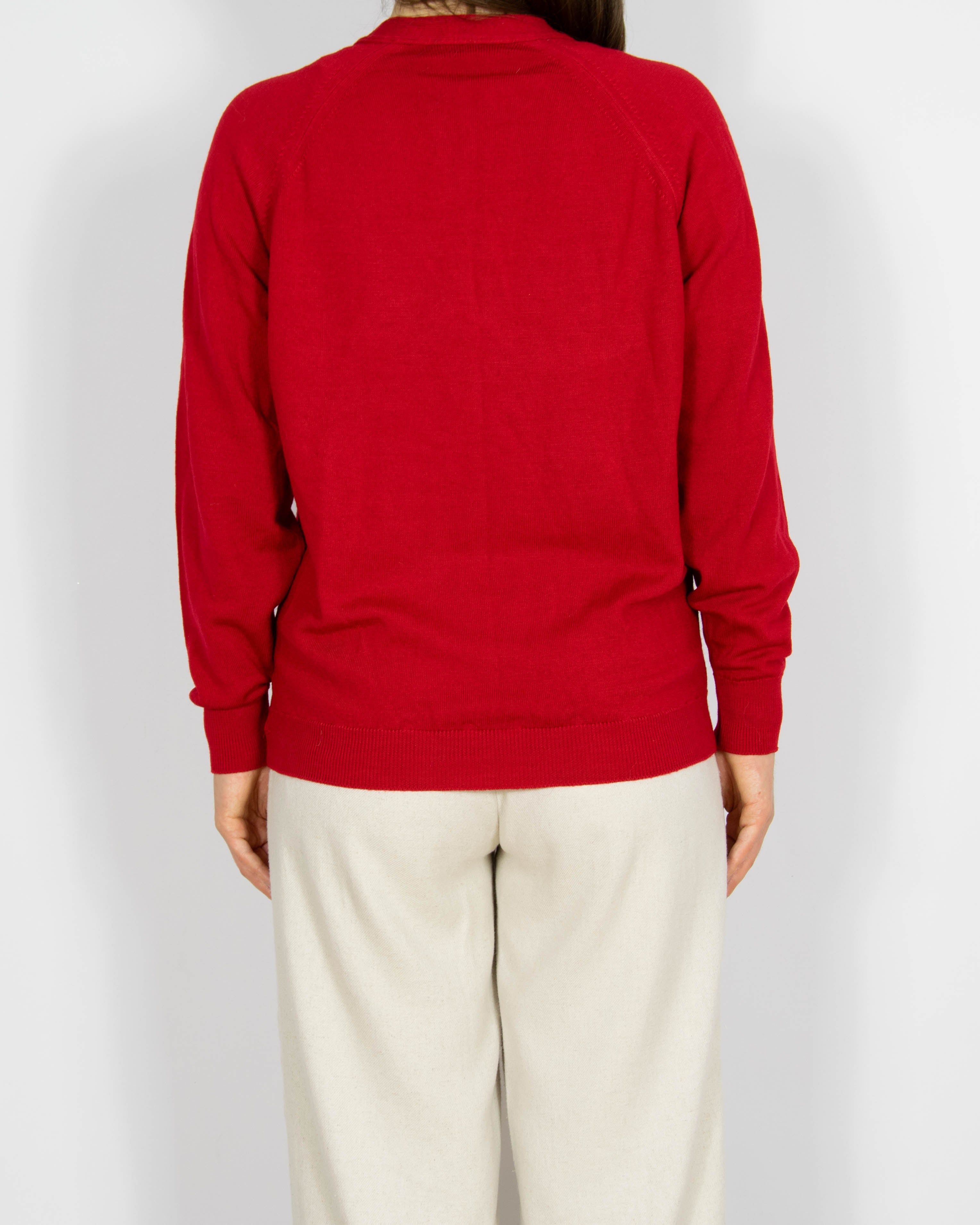 Czerwony wełniany (wełna jagnięca) kardigan - S/M