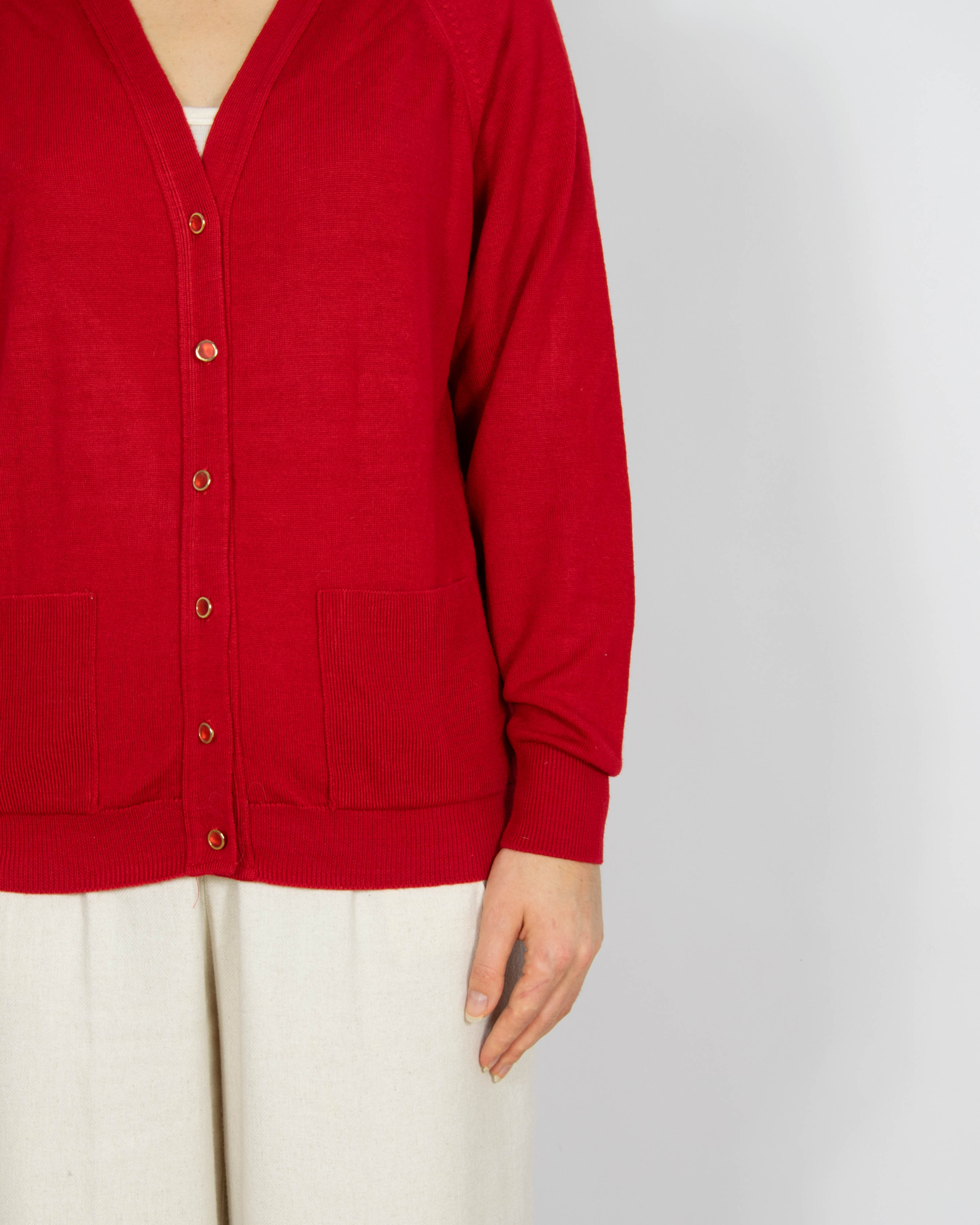 Czerwony wełniany (wełna jagnięca) kardigan - S/M