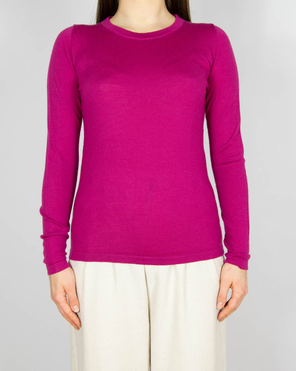 Fuksjowy wełniany (merino) sweter - S