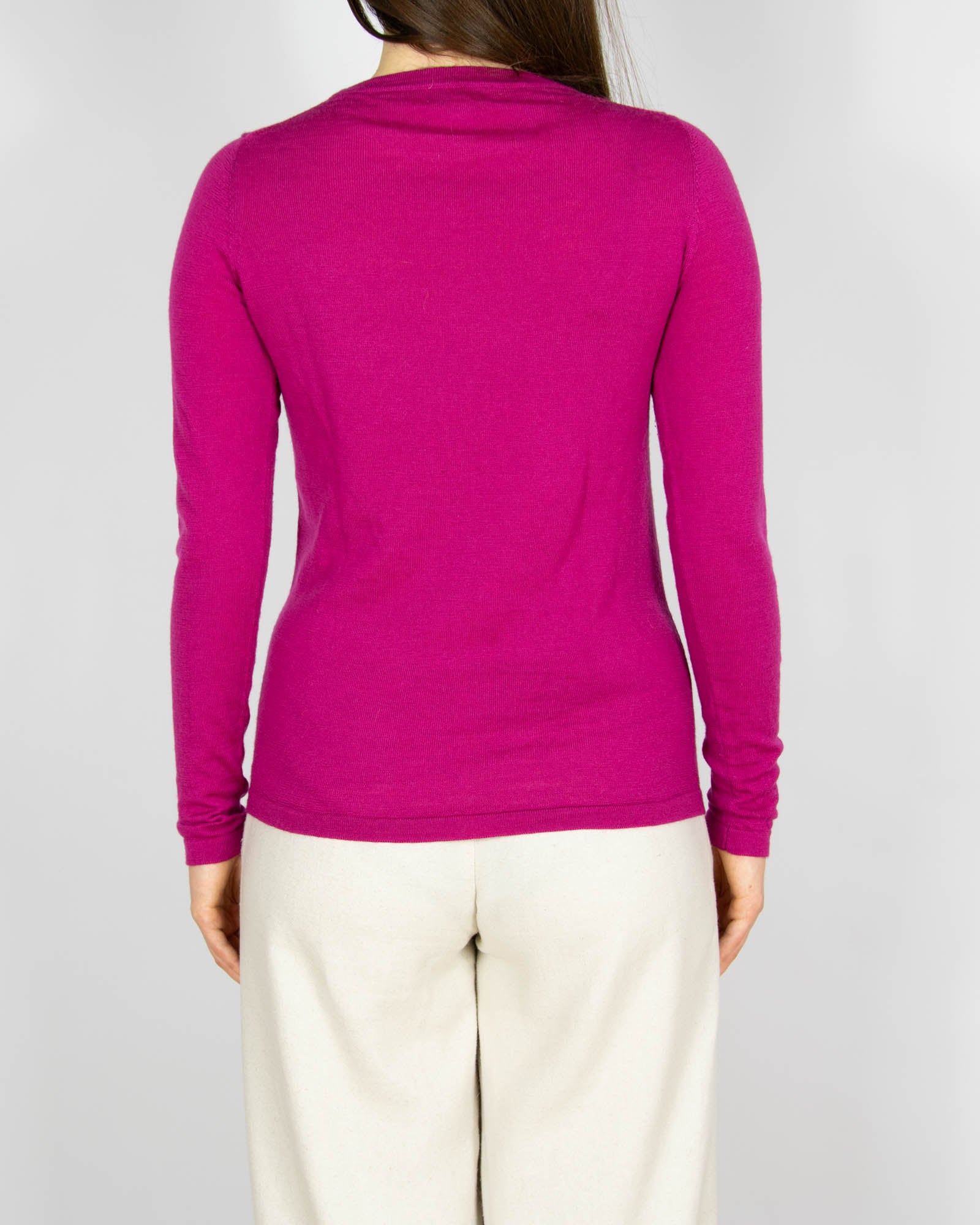 Fuksjowy wełniany (merino) sweter - S