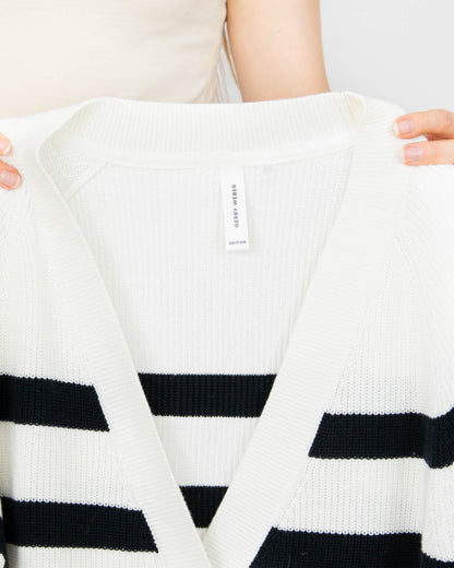 Biało czarny bawełniany (organiczny) kardigan w paski Gerry Weber - XL