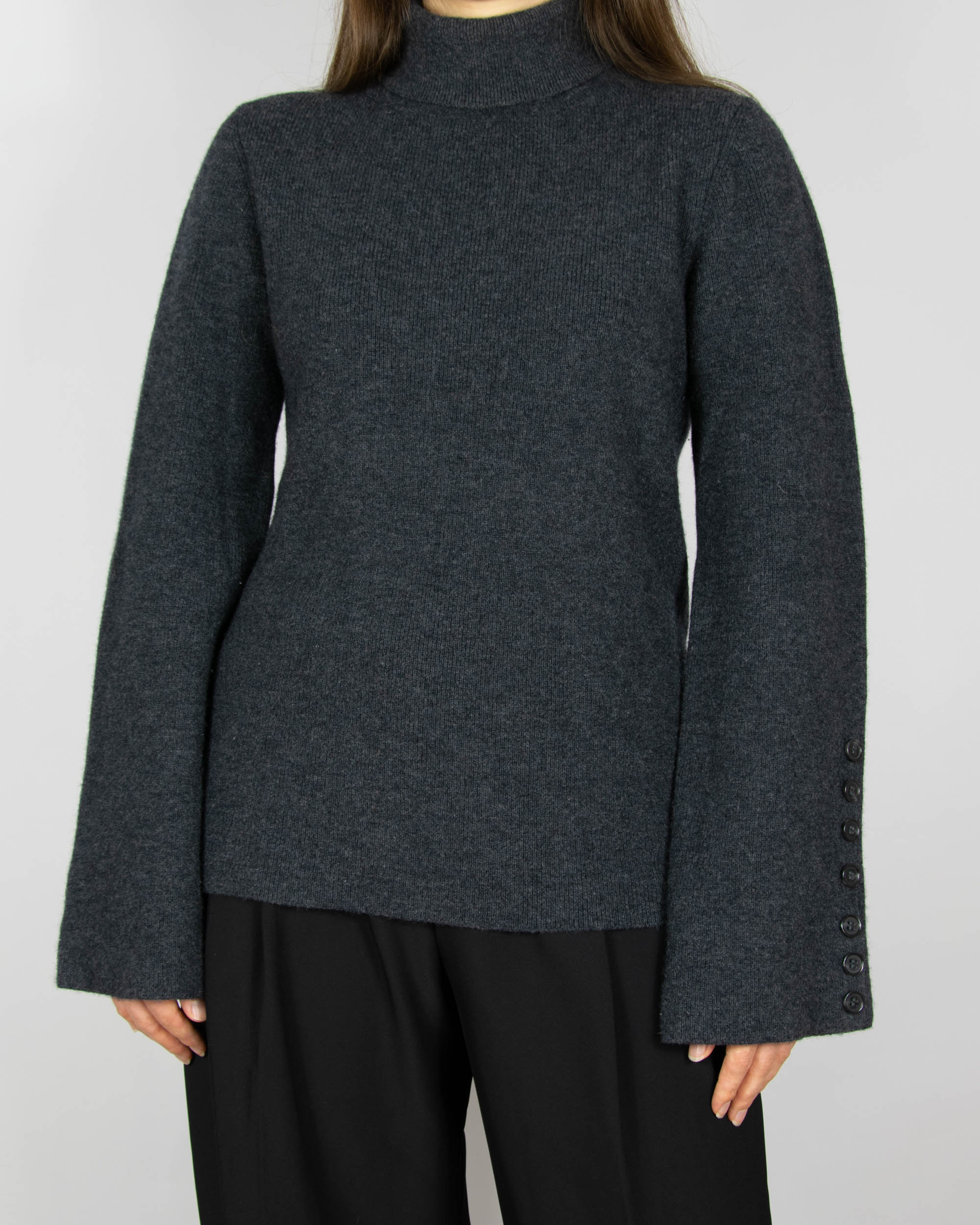 Grafitowy (merino) sweter z golfem norweskiej marki premium Christian AKS/ AKS LABEL