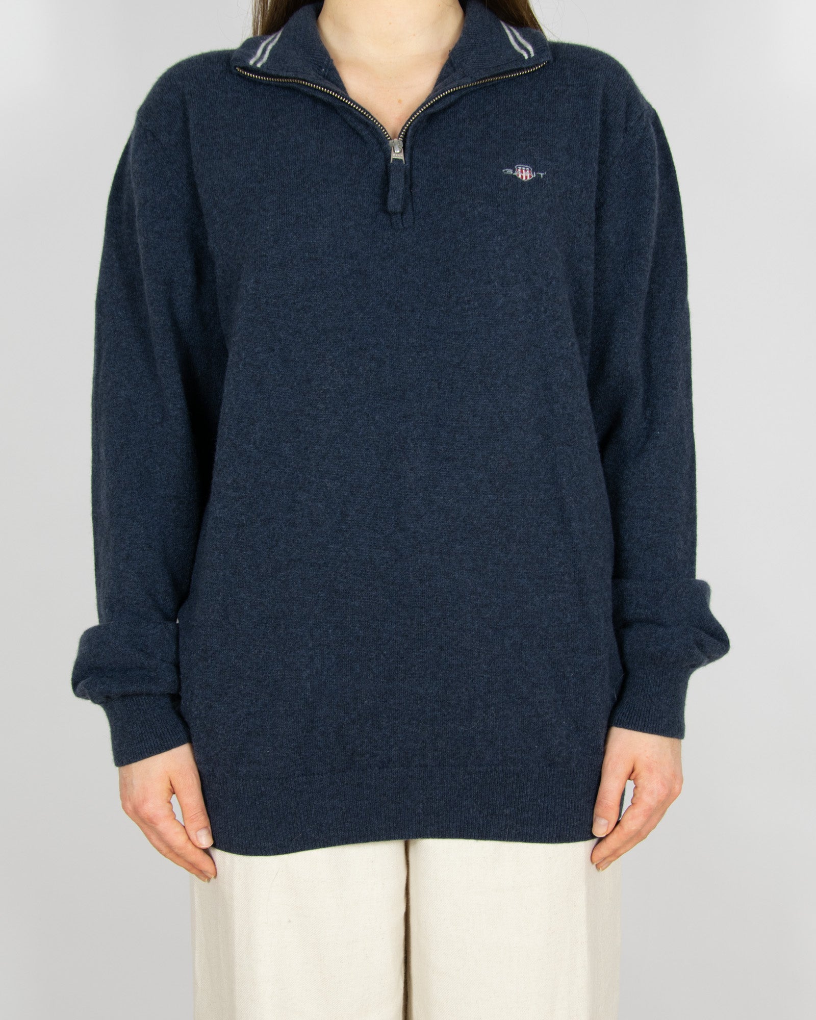Granatowy wełniany (wełna jagnięca) sweter - L