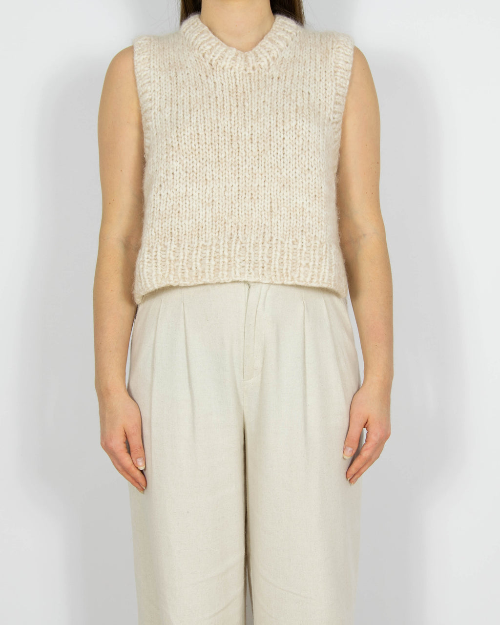Jasnobeżowa wełniana kamizelka Handmade - S/M