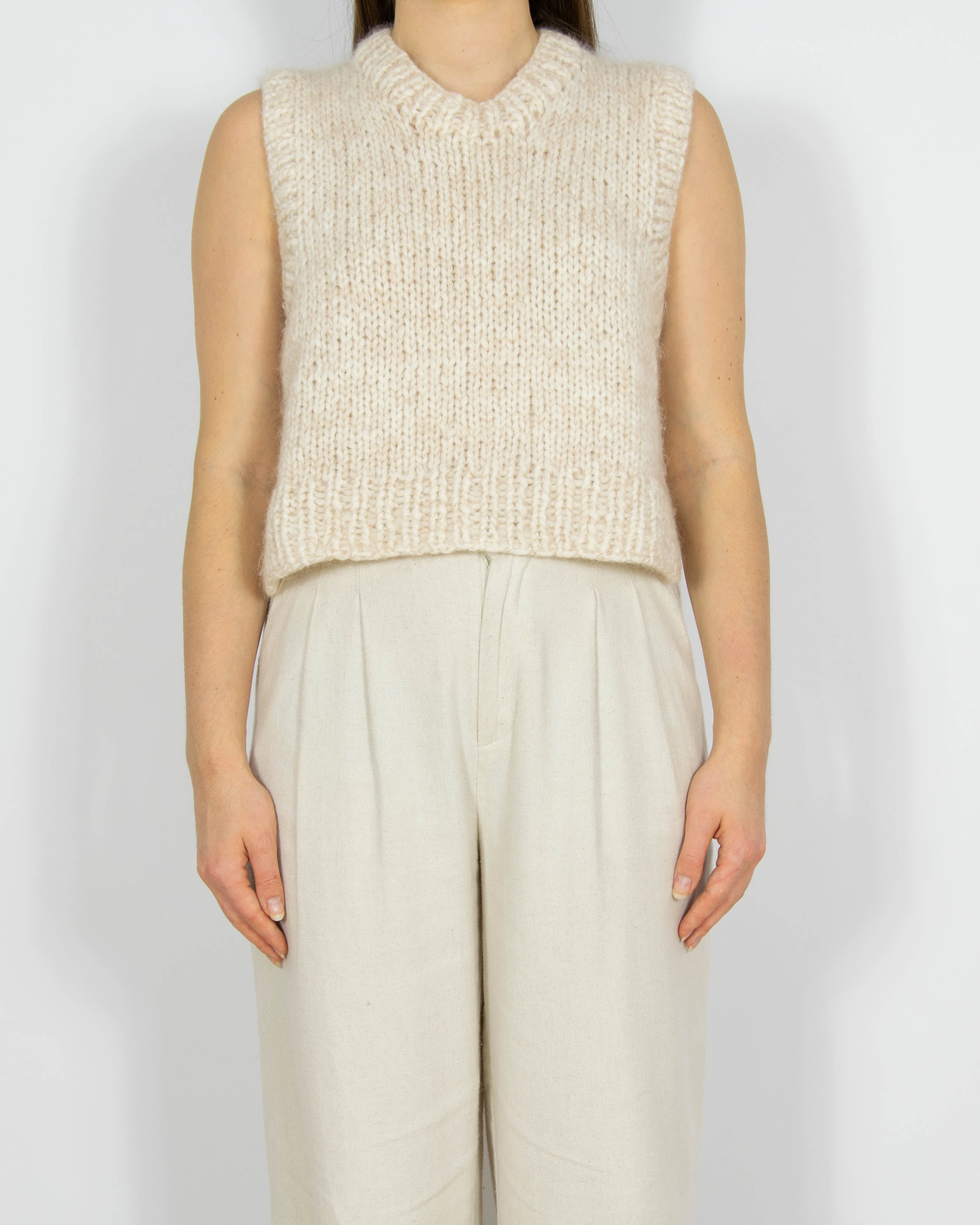 Jasnobeżowa wełniana kamizelka Handmade - S/M