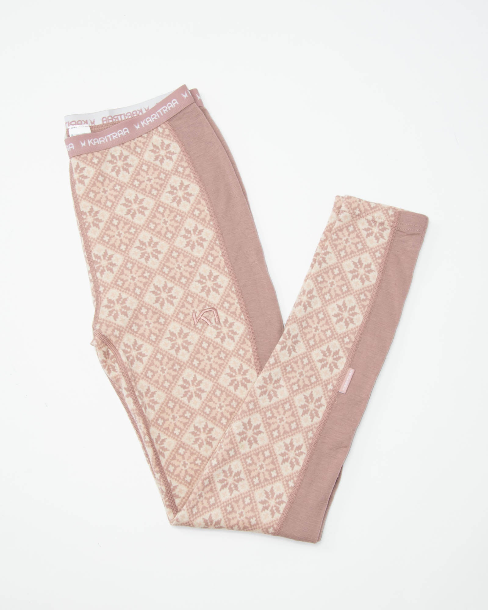 Pudrowe różowe wełniane (merino)  legginsy termiczne Kari Traa
