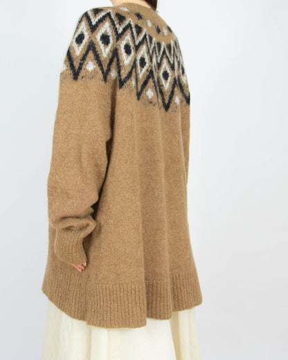 Karmelowy (moher + wełna) sweter w norweski wzór H&M Premium - L