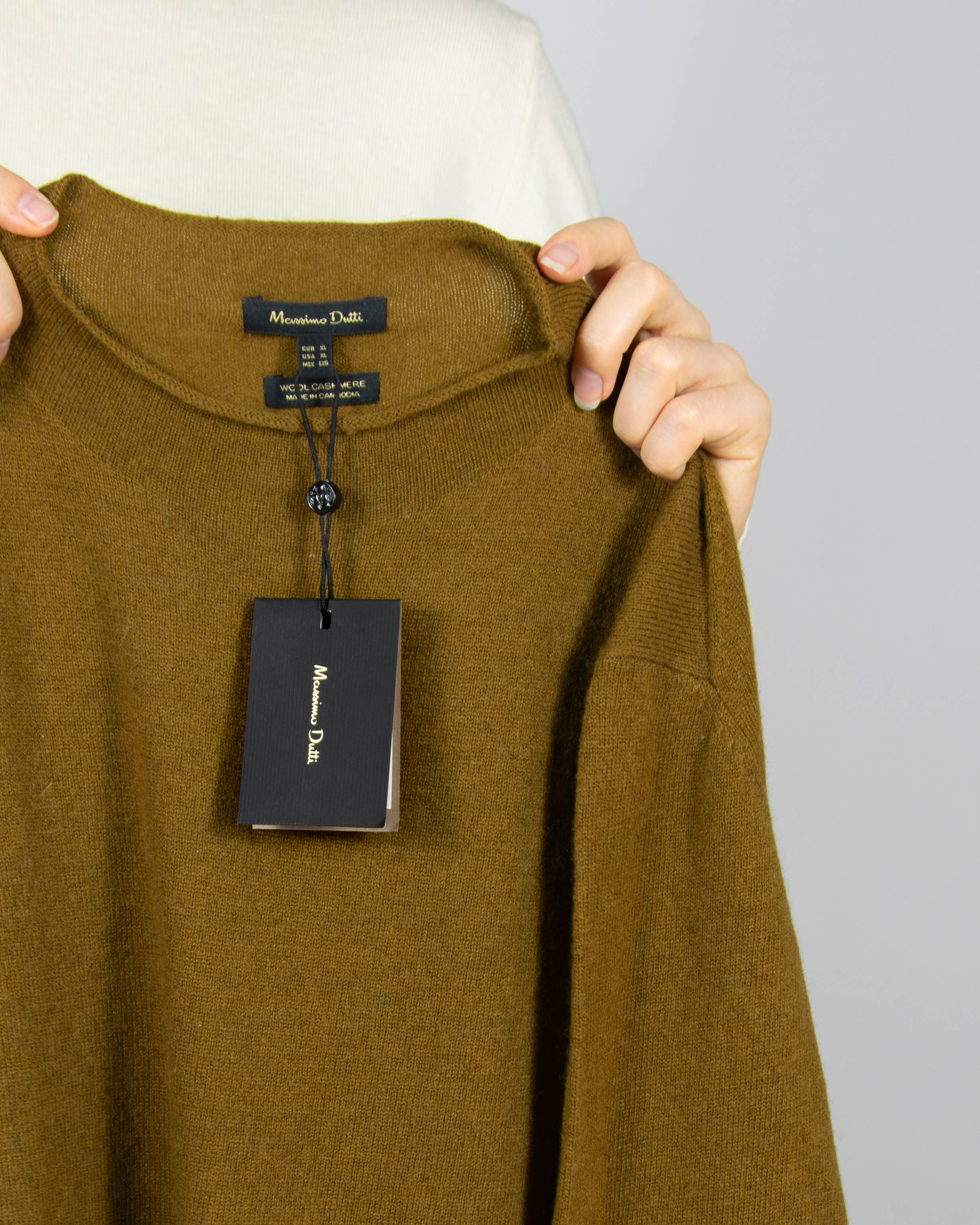 Nowy brązowo rudy wełniany sweter z kaszmirem Massimo Dutti - L/XL