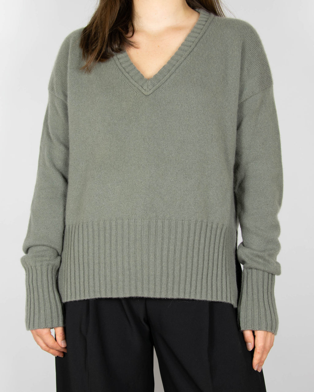 Oliwkowy (kaszmir + wełna) sweter marki H&amp;M Premium