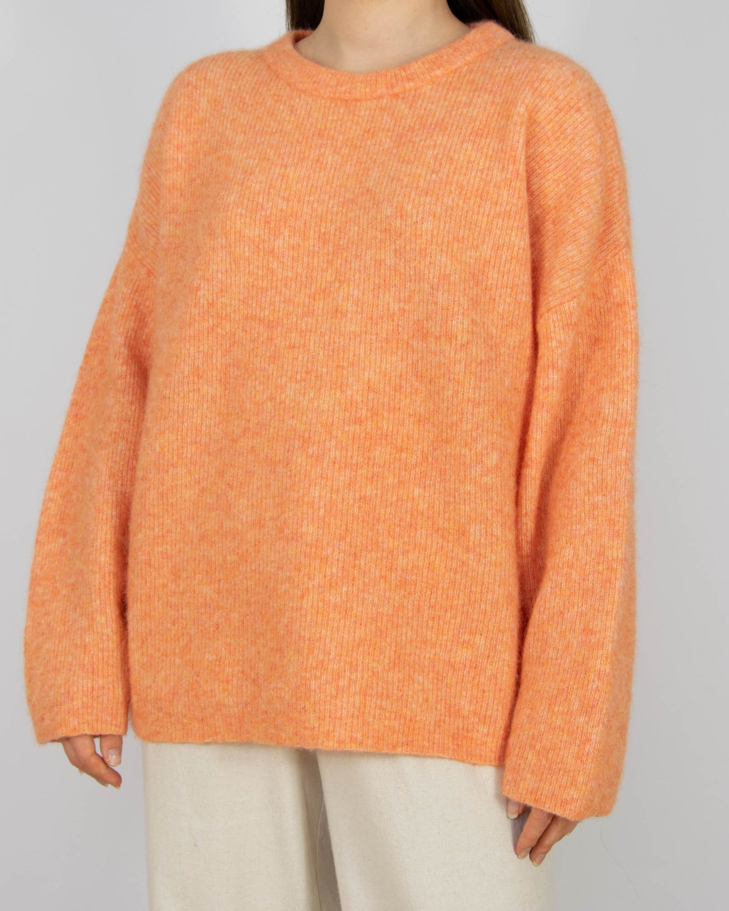 Koralowy (alpaka + wełna) sweter mbyM - L
