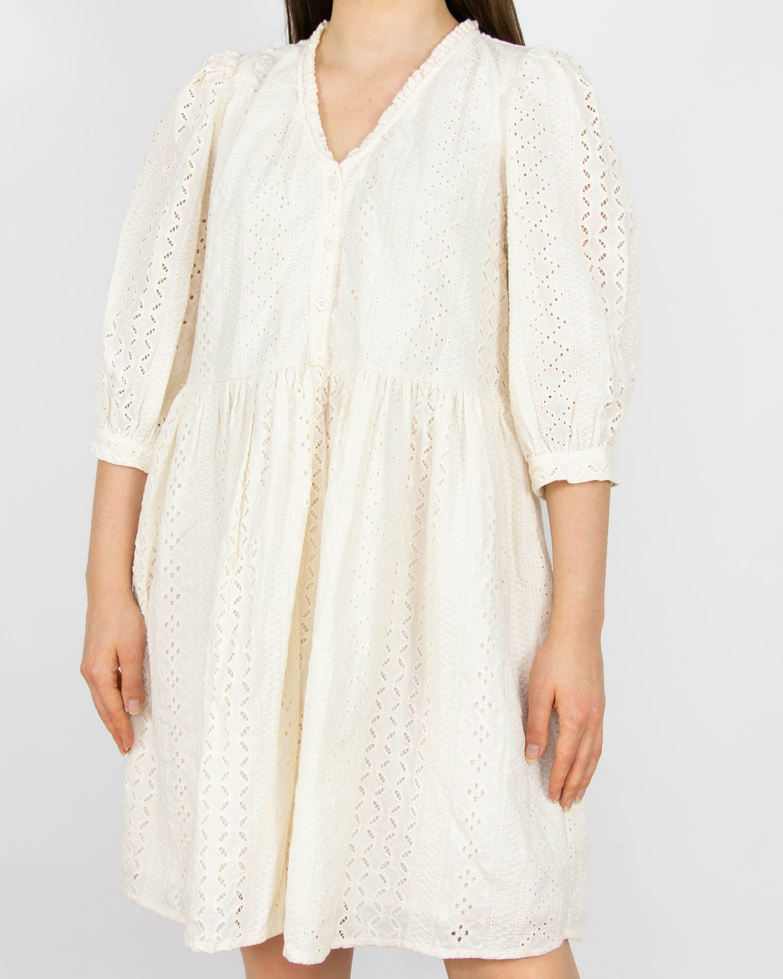 Kremowa bawełniana ażurowa sukienka Object - M
