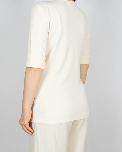 Kremowa bawełniana prążkowana bluzka Ralph Lauren - M/L