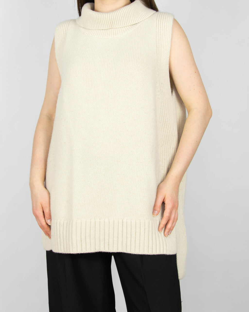 Kremowa (wełna + kaszmir) kamizelka z golfem marki H&amp;M Premium