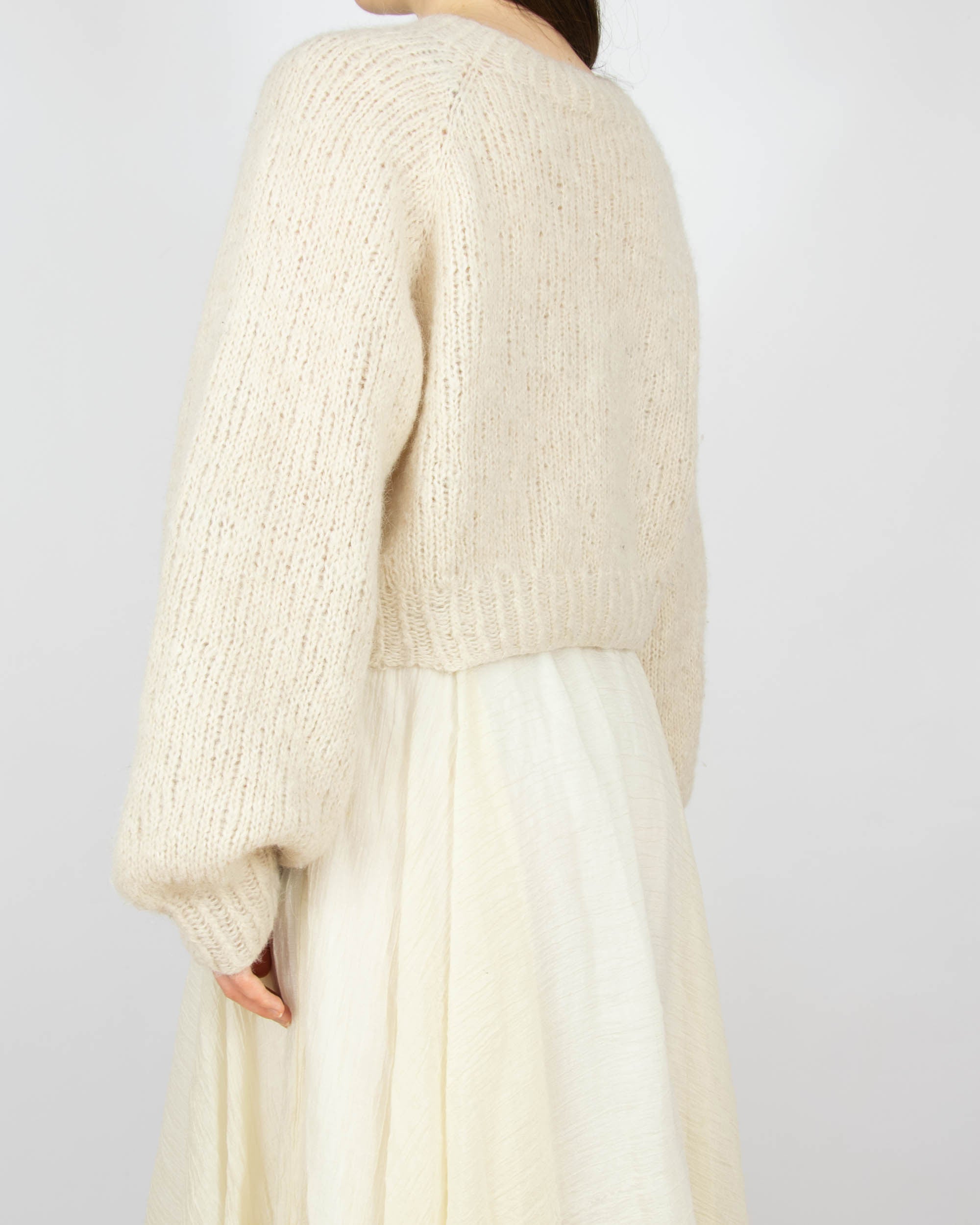 Beżowy (alpaka) sweter handmade - S