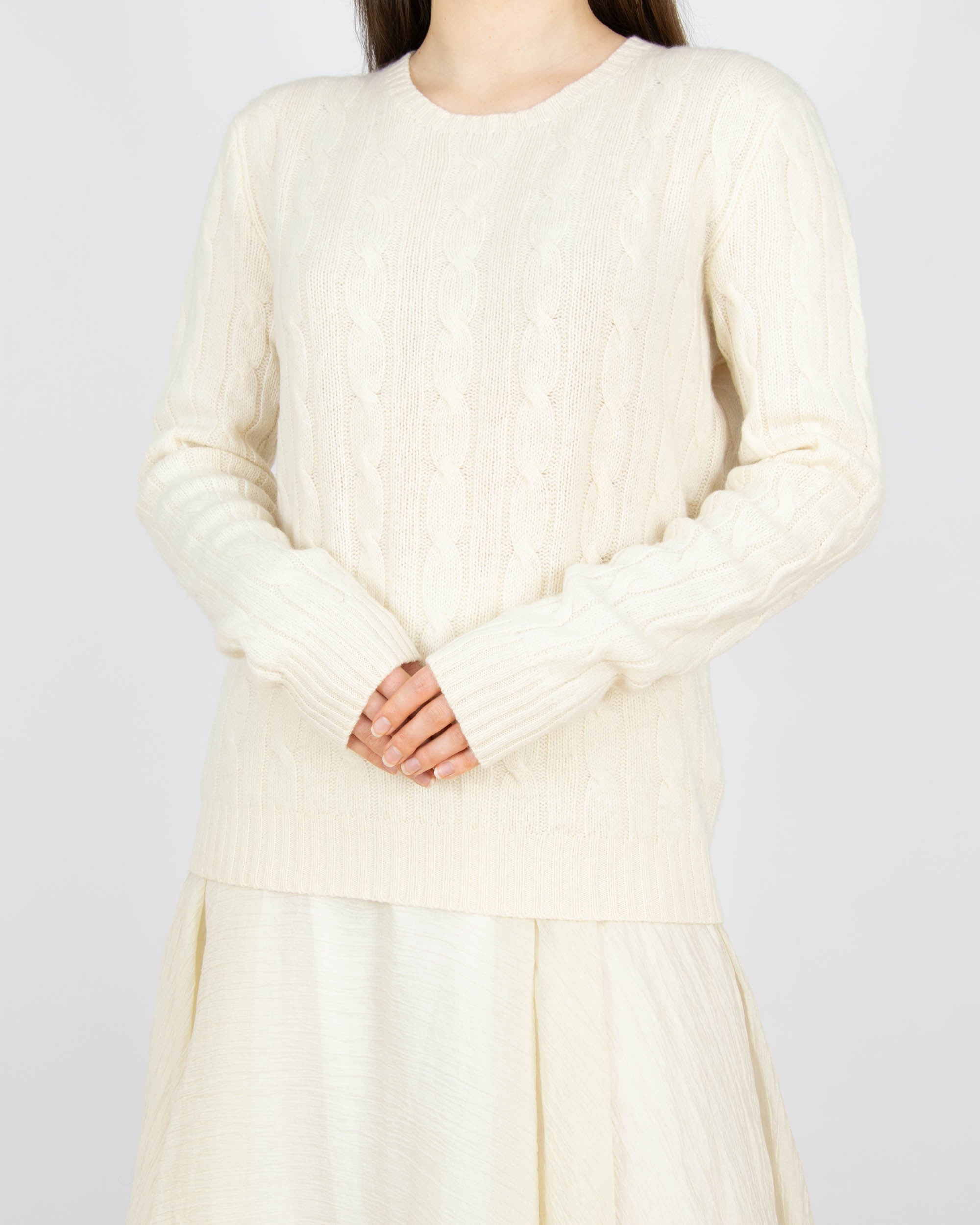 Śmietankowy kaszmirowy sweter warkoczowy Ralph Lauren - L