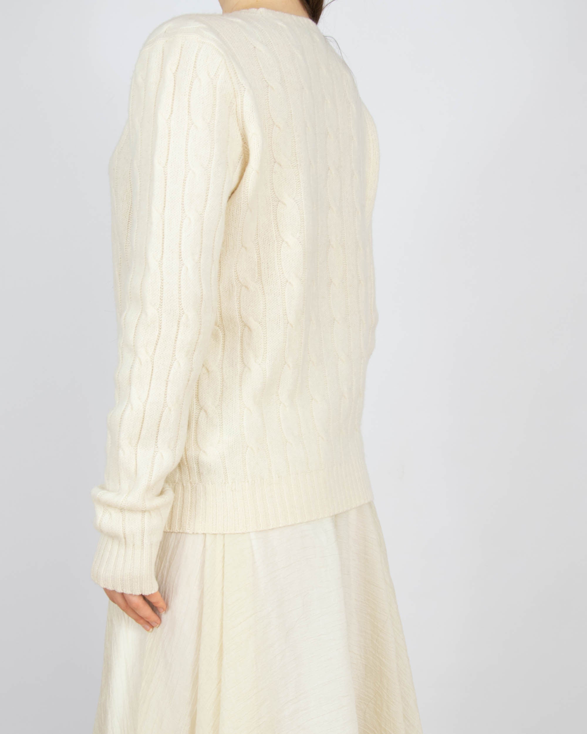 Śmietankowy kaszmirowy sweter warkoczowy Ralph Lauren - L