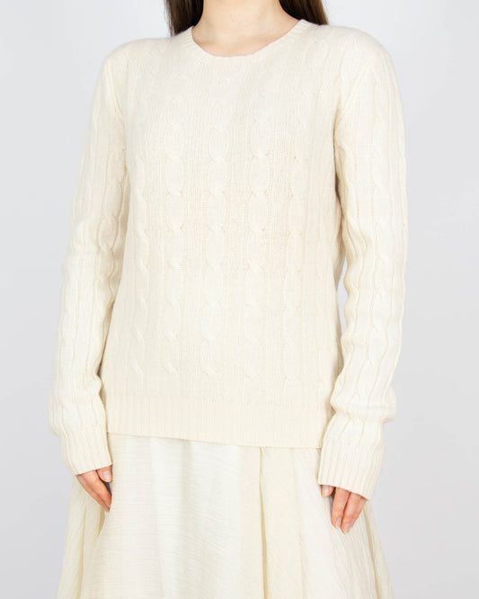 Śmietankowy kaszmirowy sweter warkoczowy Ralph Lauren