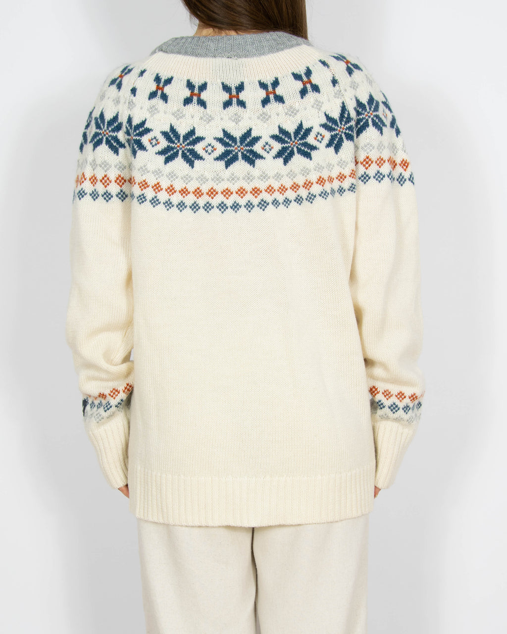 Kremowo niebieski wełniany sweter norweski Ulvang - M/L