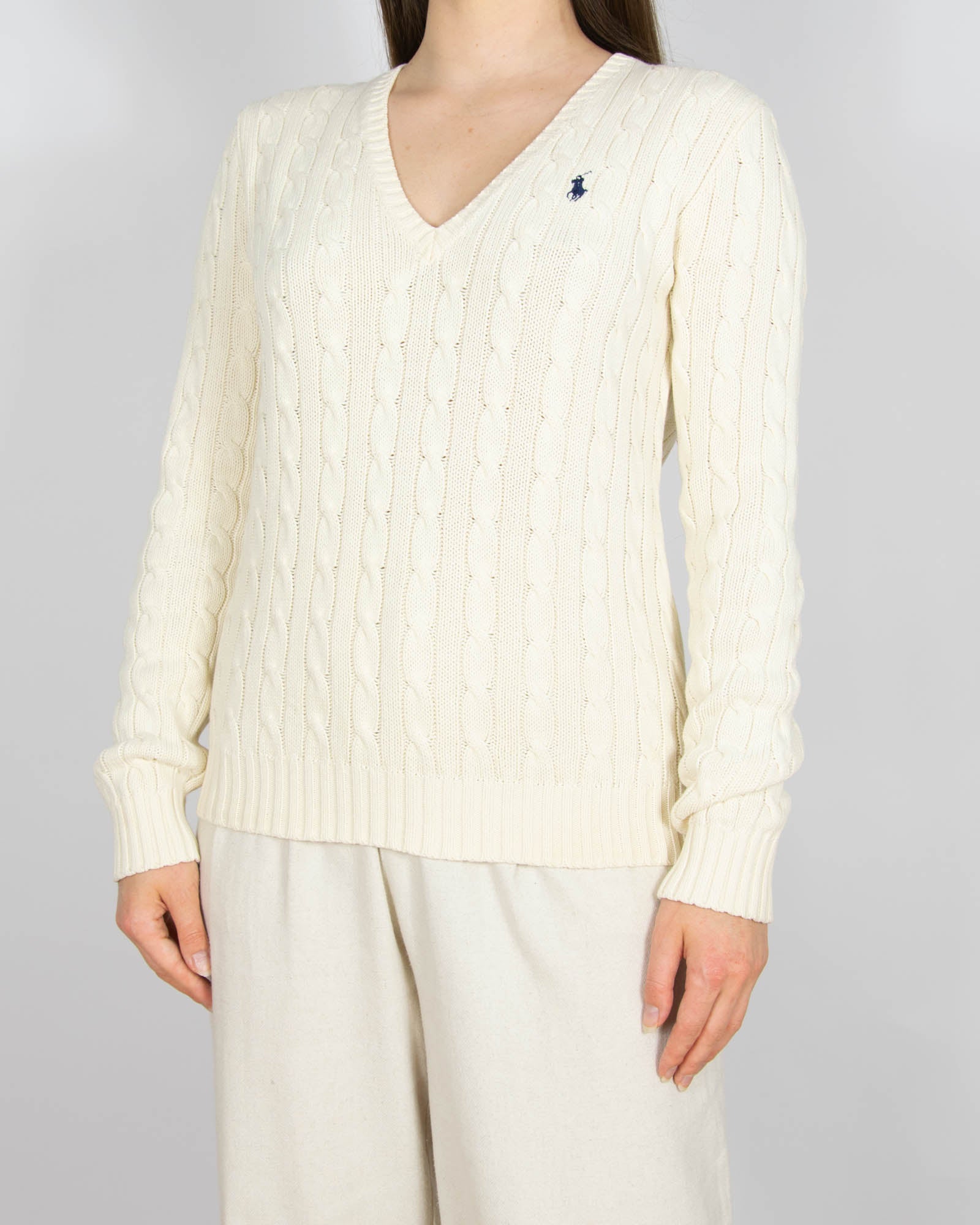Kremowy bawełniany sweter warkoczowy Ralph Lauren