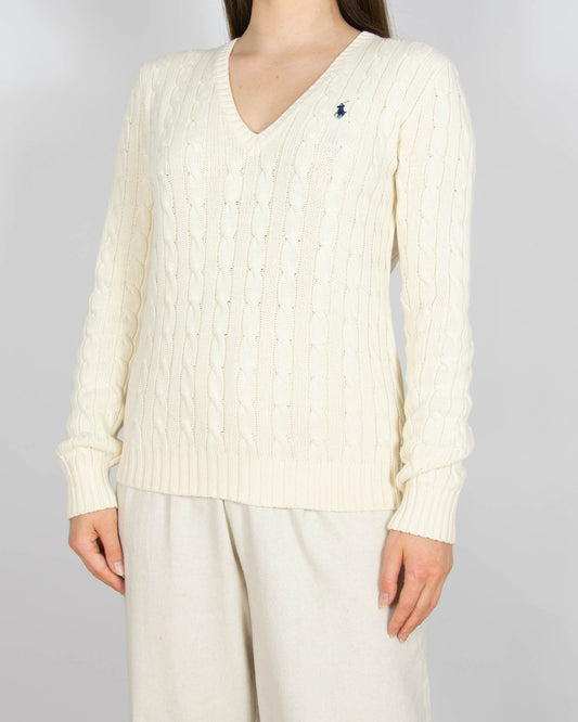 Kremowy bawełniany sweter warkoczowy Ralph Lauren