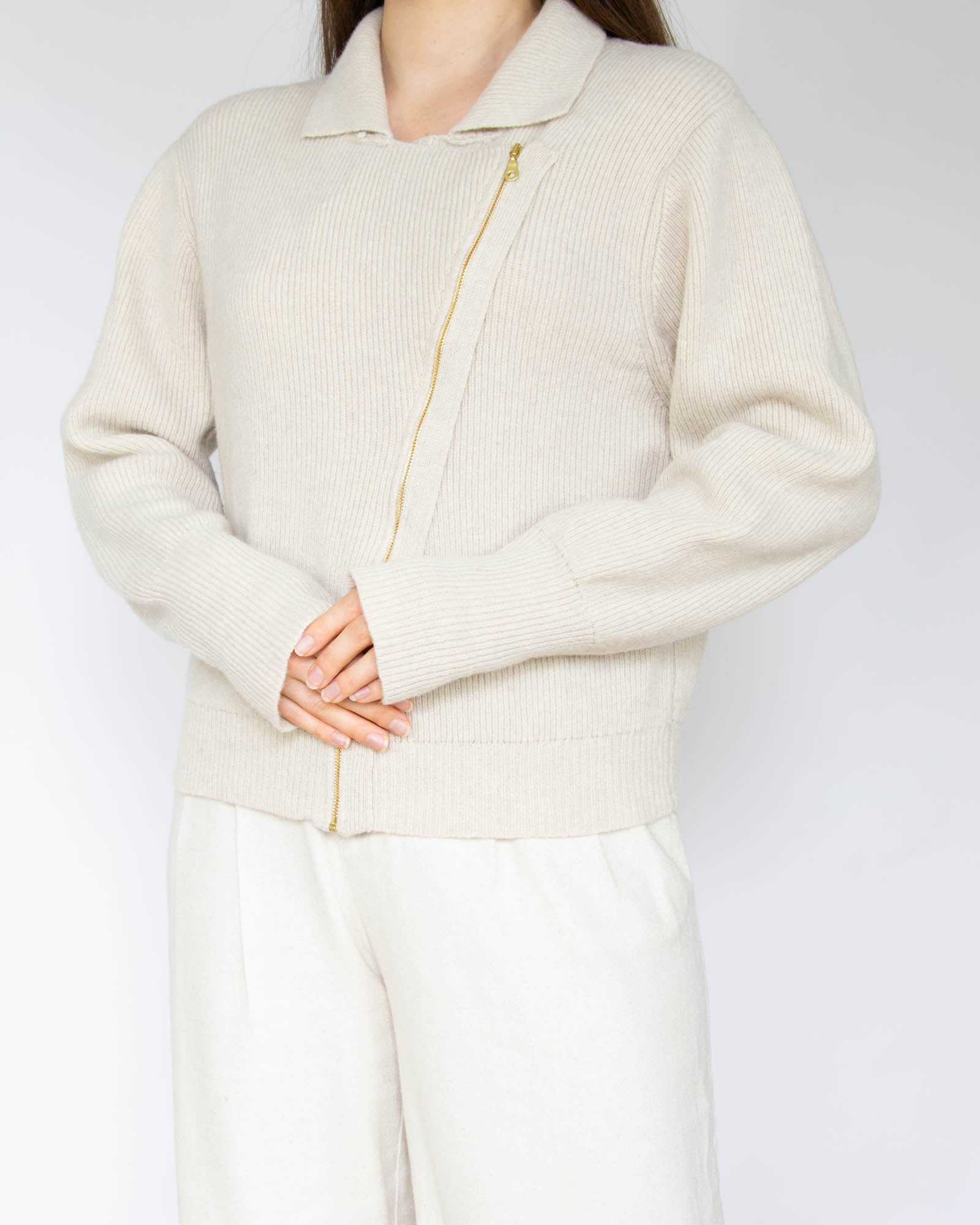 Kremowy wełniany rozpinany sweter CLAIRE - M