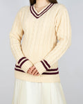 Kremowo bordowy (wełna jagnięca) sweter marki premium Ralph Lauren.