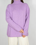 Liliowy jedwabno kaszmirowy sweter z golfem - L/XL